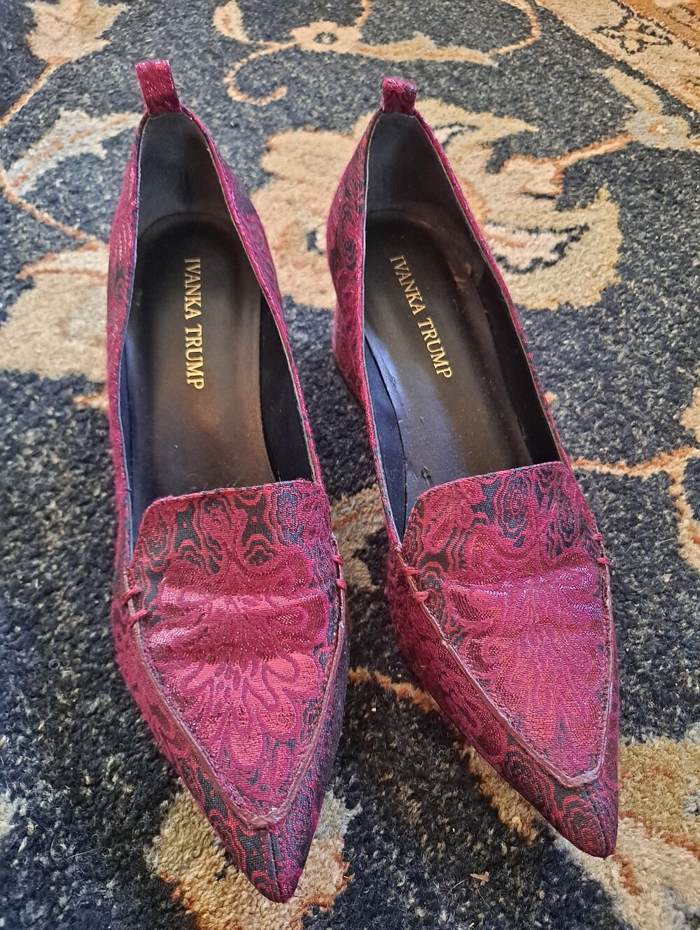Ivanka Trump Burgundy Brocade Pointed-Toe Block Heel